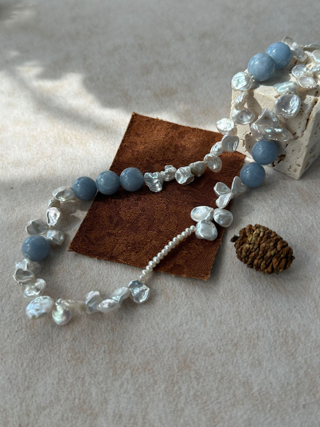 Baroque Pearl Blue Stone Necklace