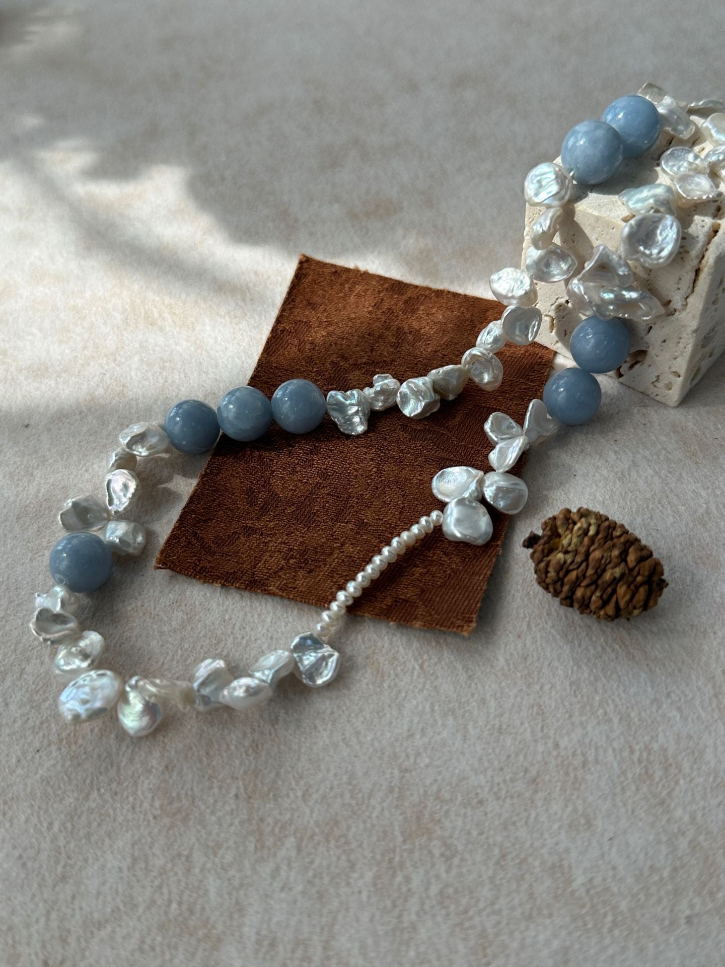 Baroque Pearl Blue Stone Necklace