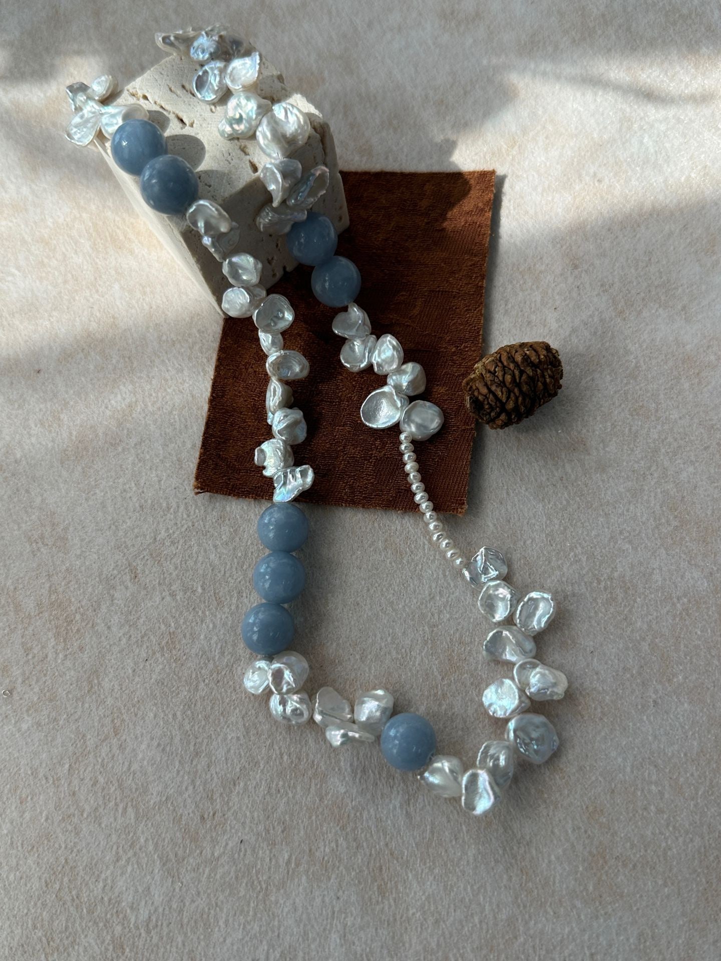Baroque Pearl Blue Stone Necklace
