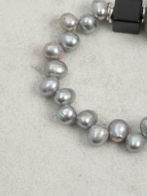 Black crystal black agate freshwater pearl bracelet