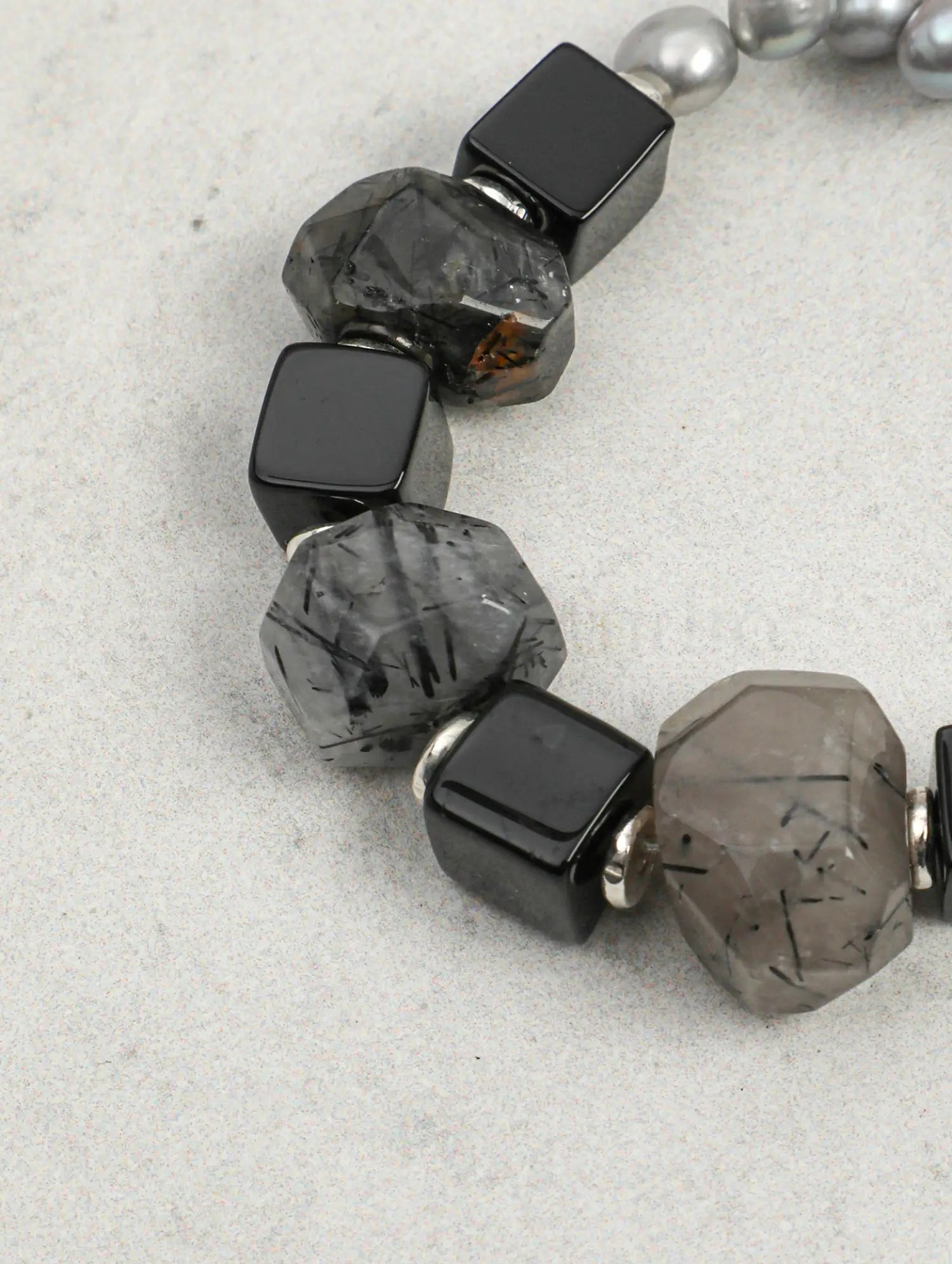 Black crystal black agate freshwater pearl bracelet