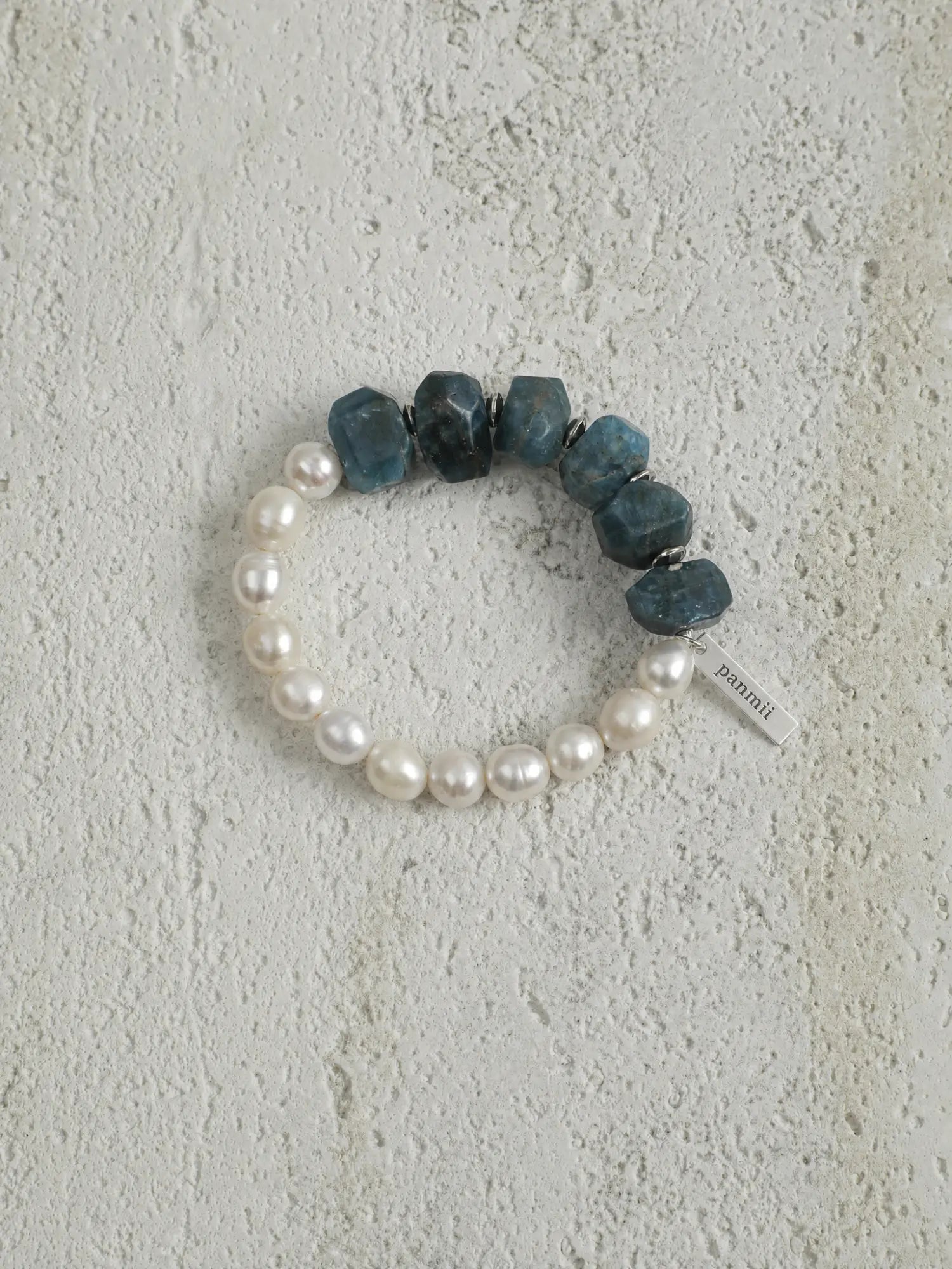 Blue apatite freshwater pearl bracelet