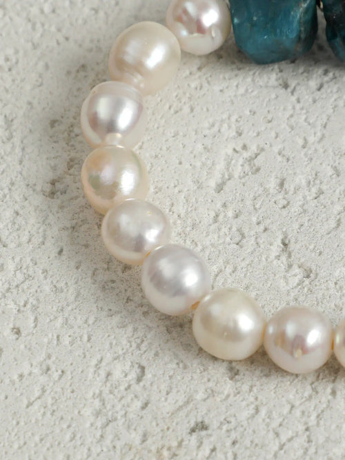 Blue apatite freshwater pearl bracelet