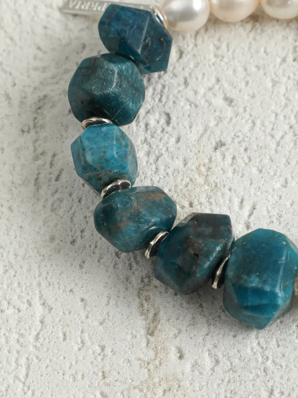 Blue apatite freshwater pearl bracelet