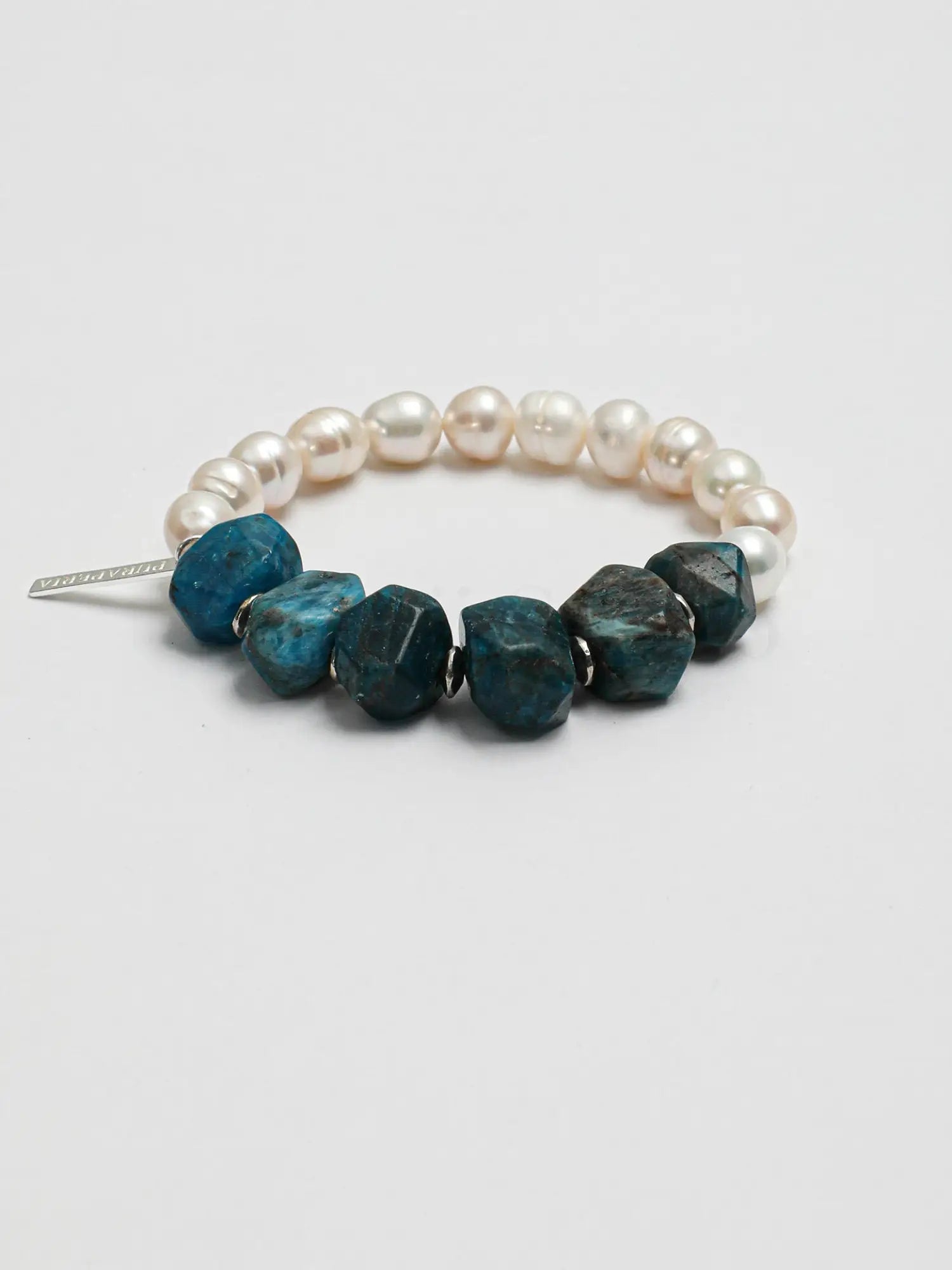 Blue apatite freshwater pearl bracelet