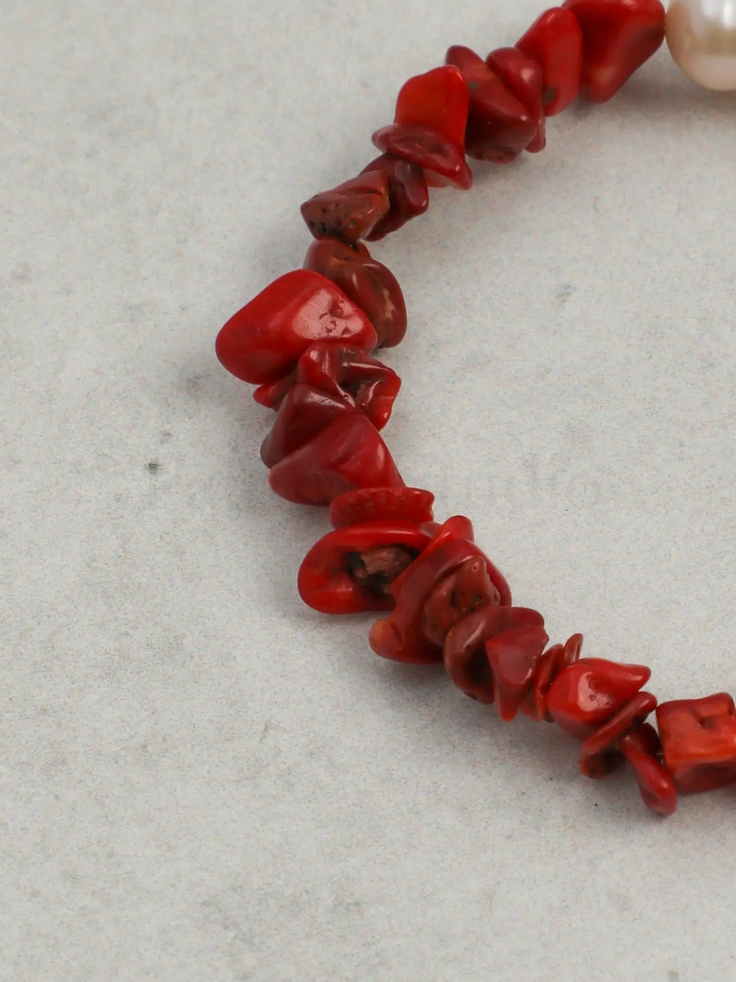 Coral and bamboo freshwater pearl bracelet