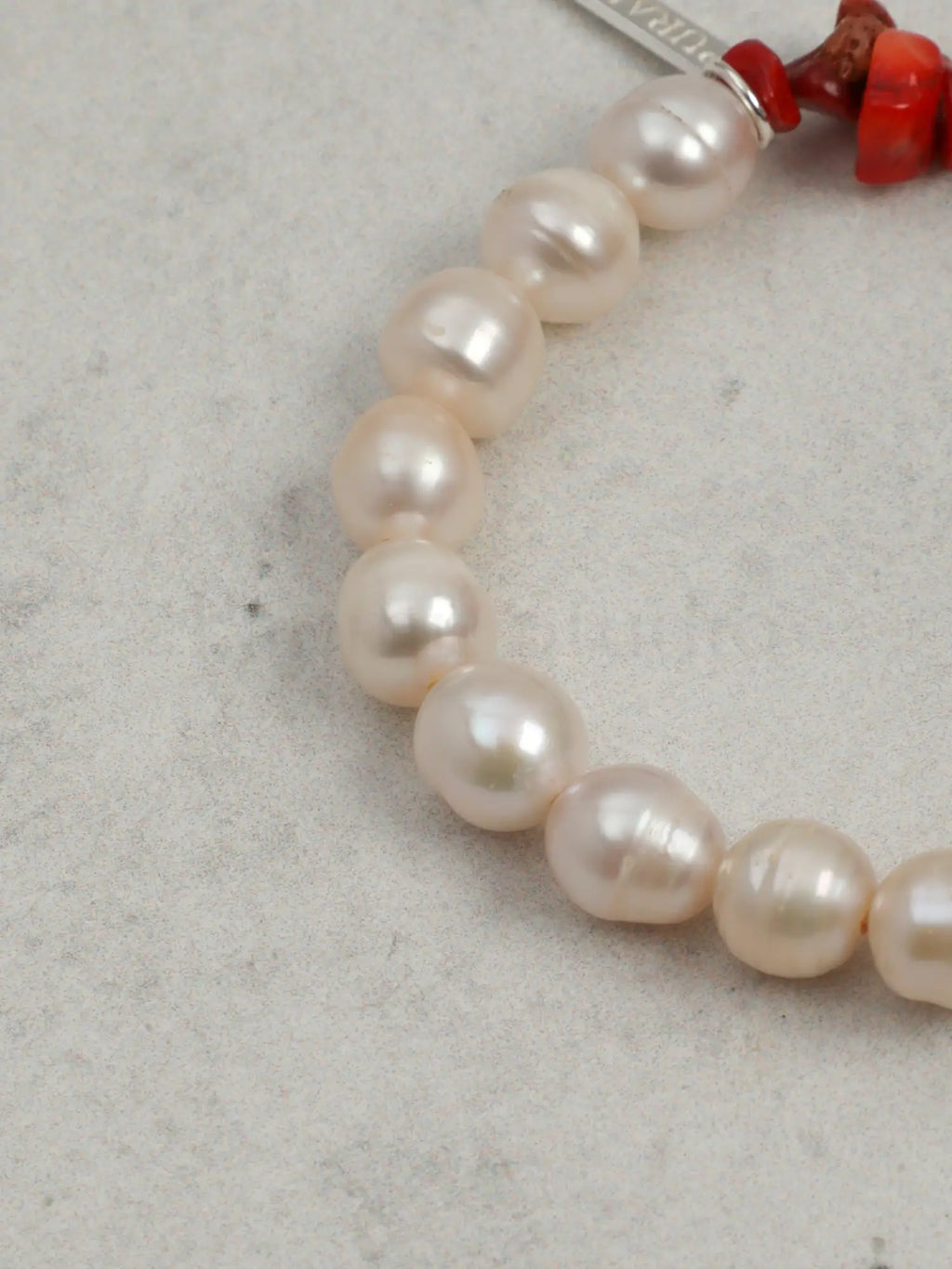 Coral and bamboo freshwater pearl bracelet