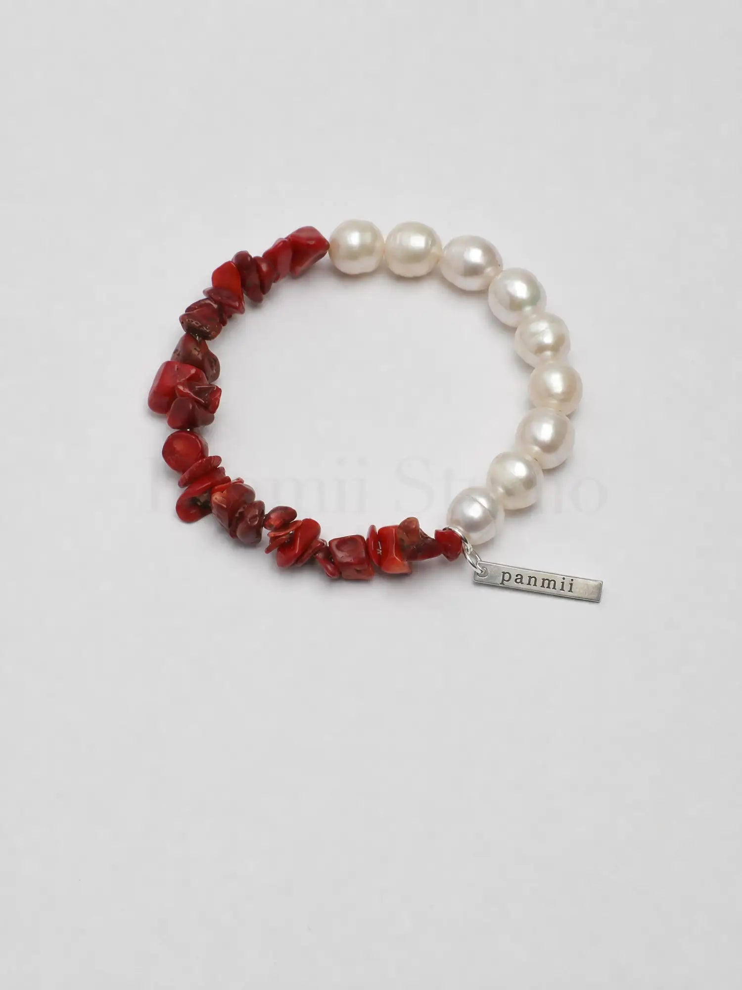 Coral and bamboo freshwater pearl bracelet