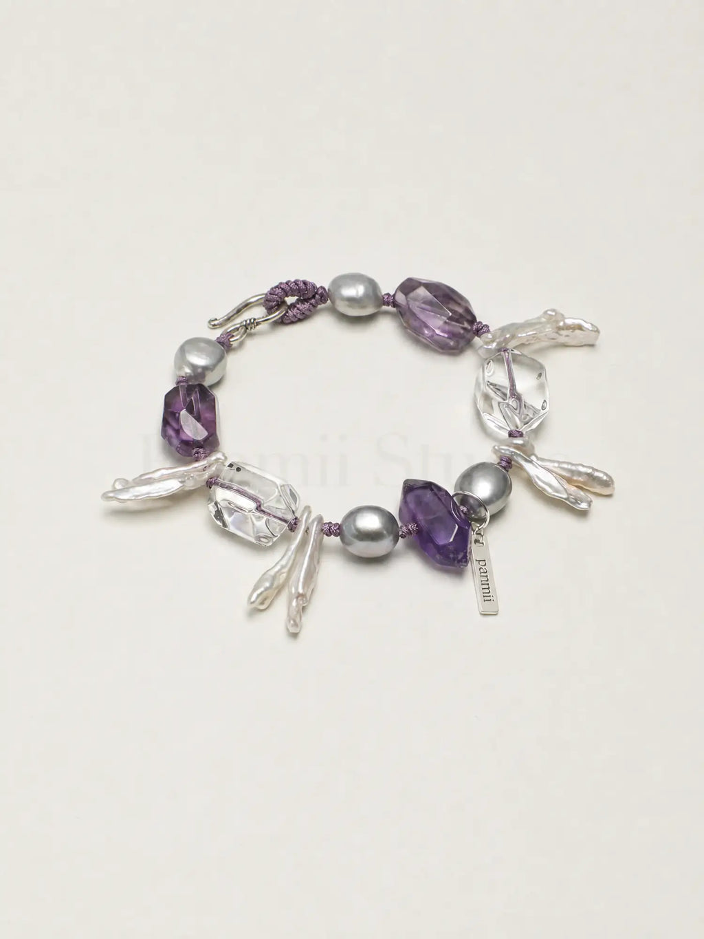 White crystal Amethyst Baroque pearl bracelet