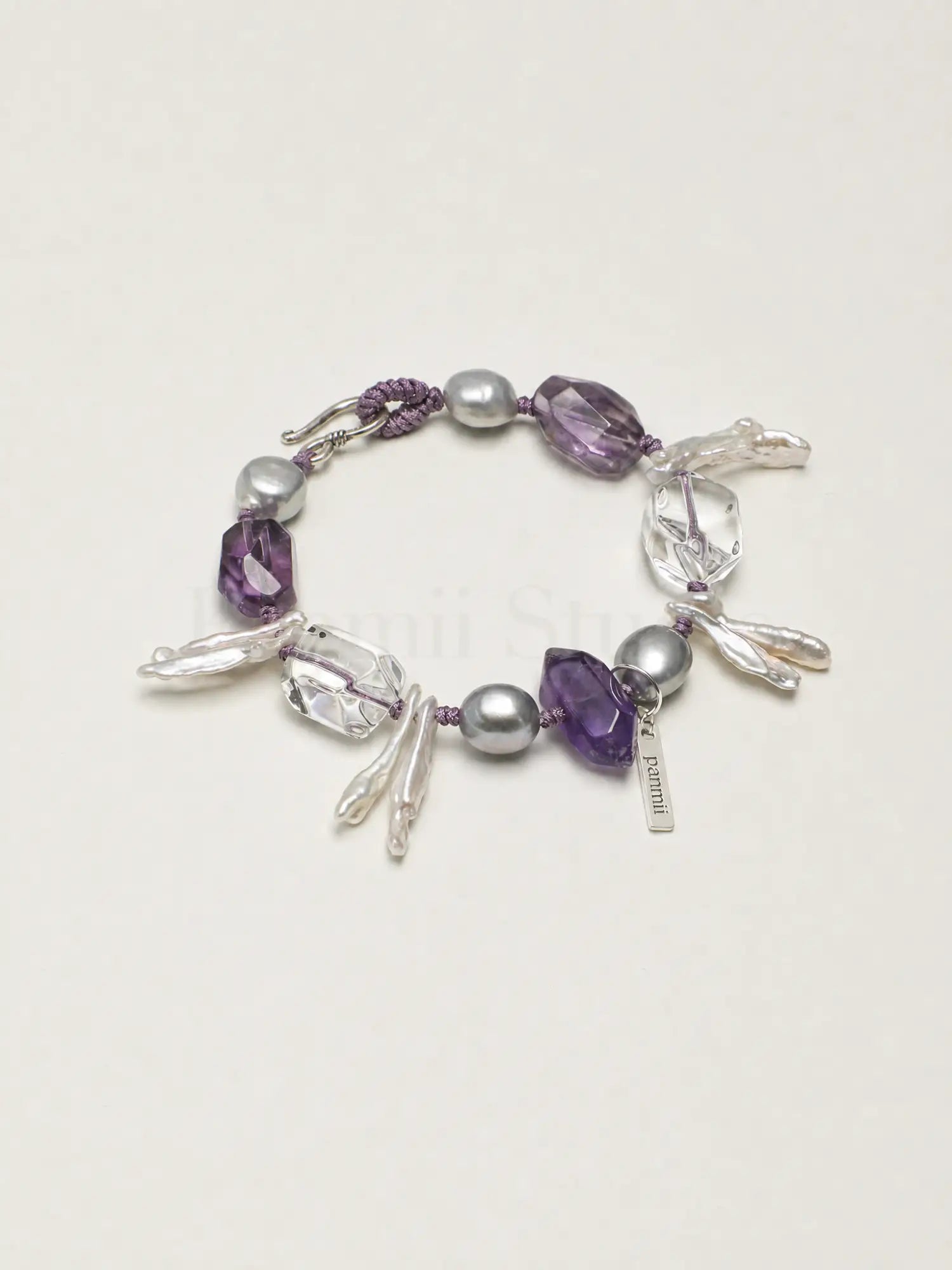 White crystal Amethyst Baroque pearl bracelet
