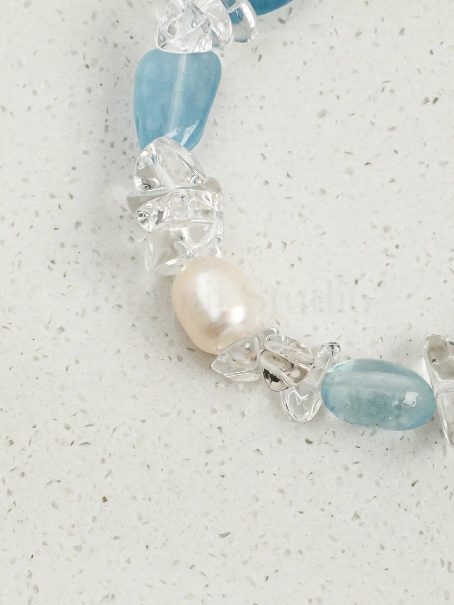 white crystal aquamarine chip freshwater pearl Bracelet