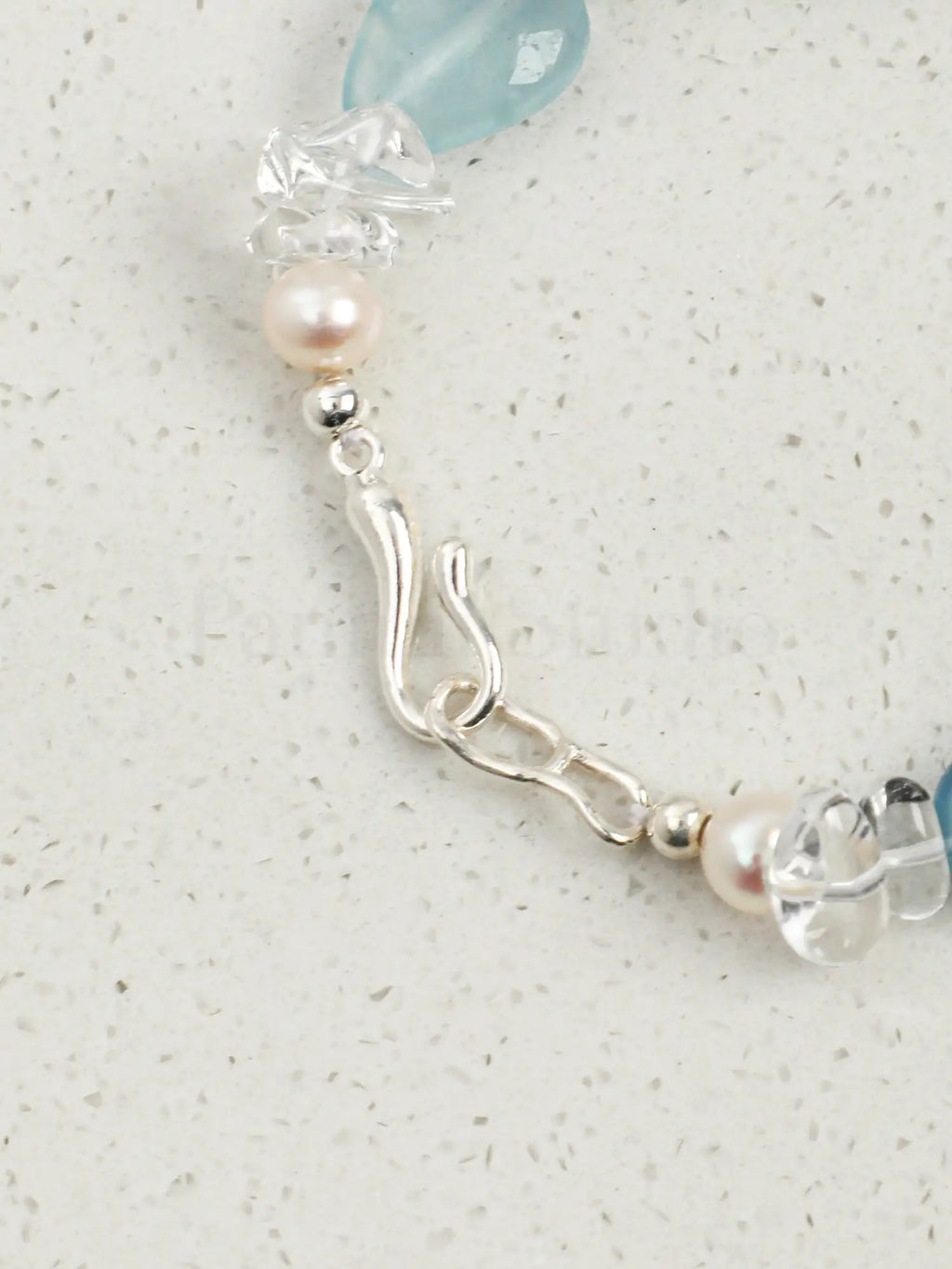 white crystal aquamarine chip freshwater pearl Bracelet