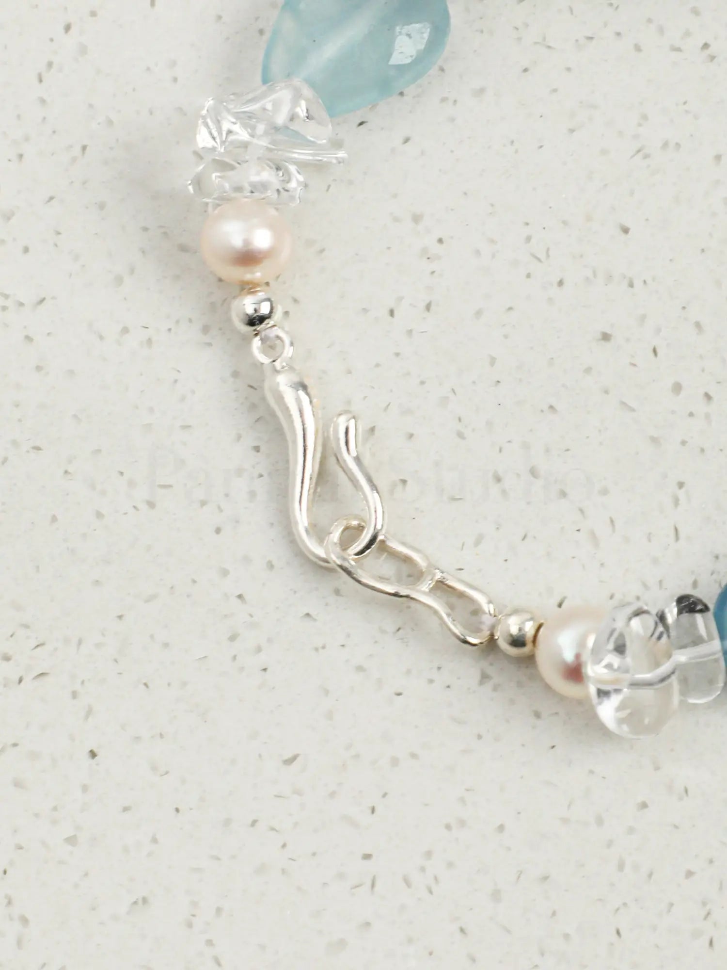 white crystal aquamarine chip freshwater pearl Bracelet