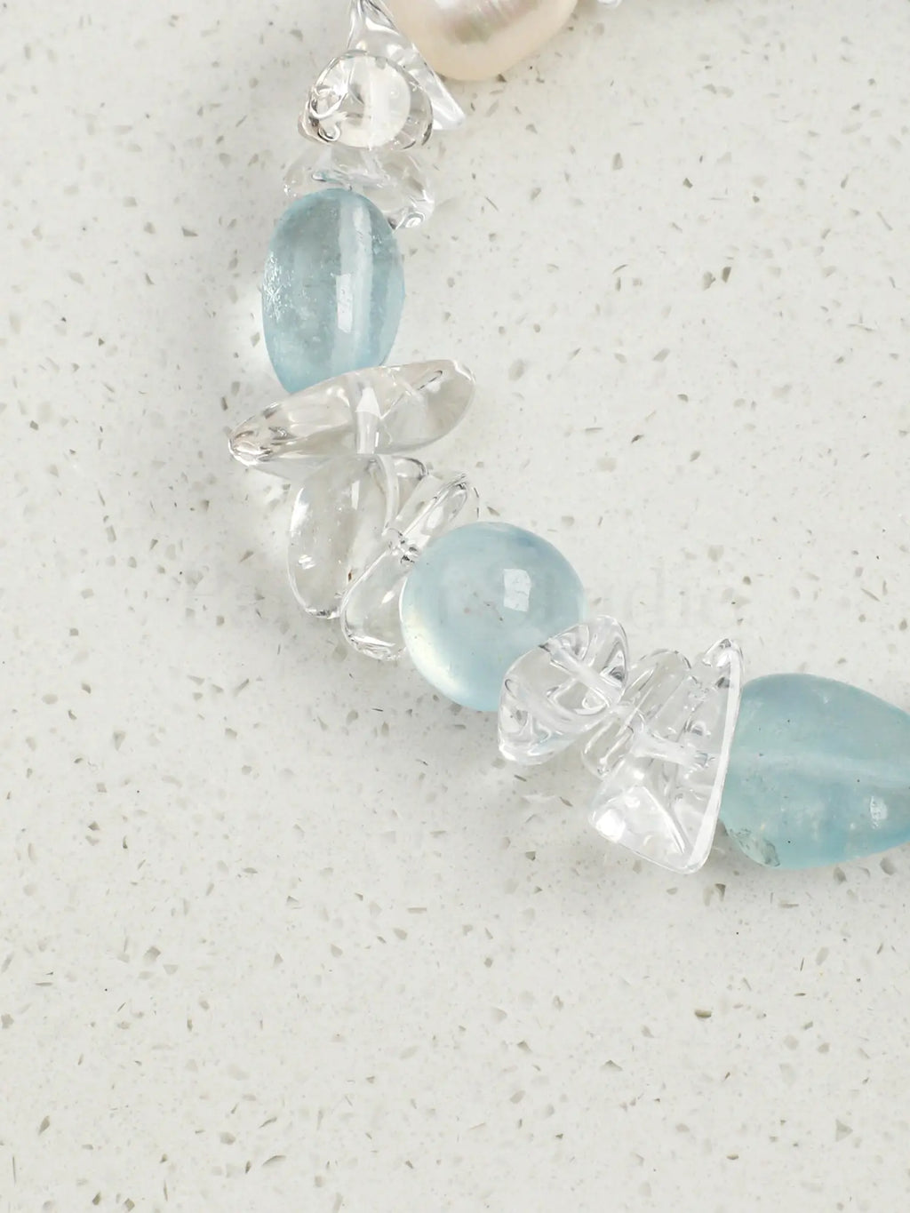 white crystal aquamarine chip freshwater pearl Bracelet