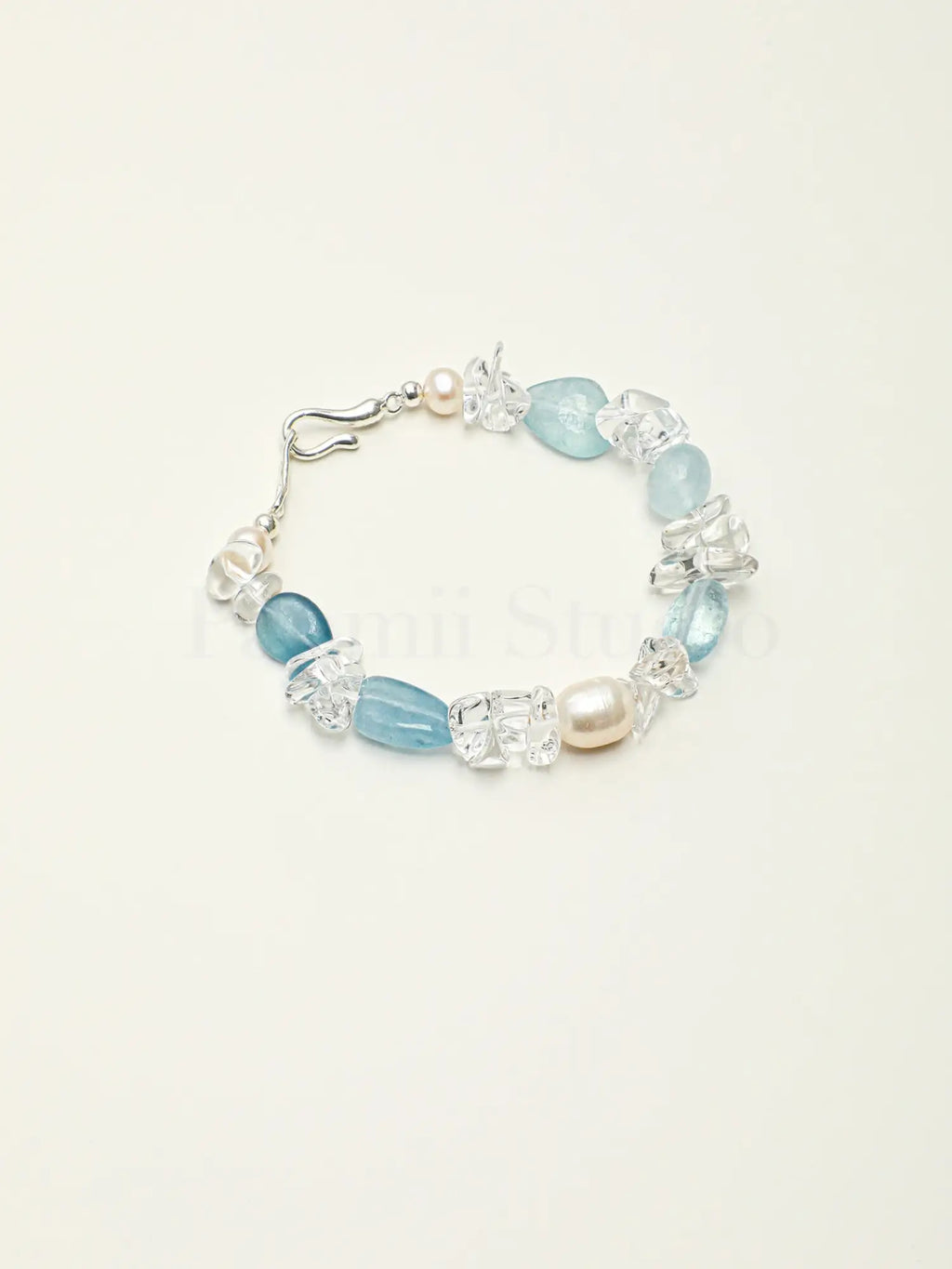 white crystal aquamarine chip freshwater pearl Bracelet