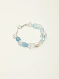 white crystal aquamarine chip freshwater pearl Bracelet