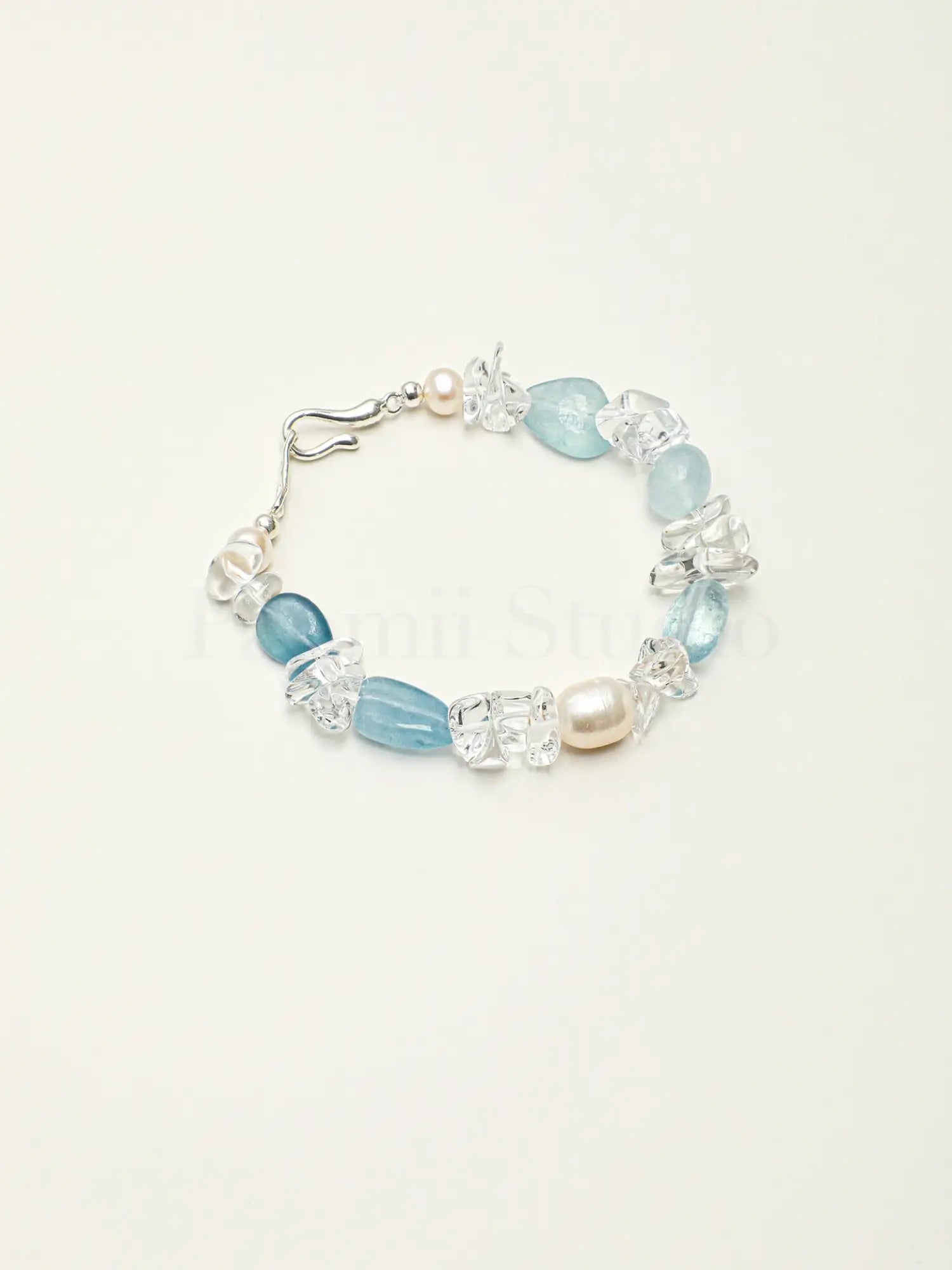 white crystal aquamarine chip freshwater pearl Bracelet
