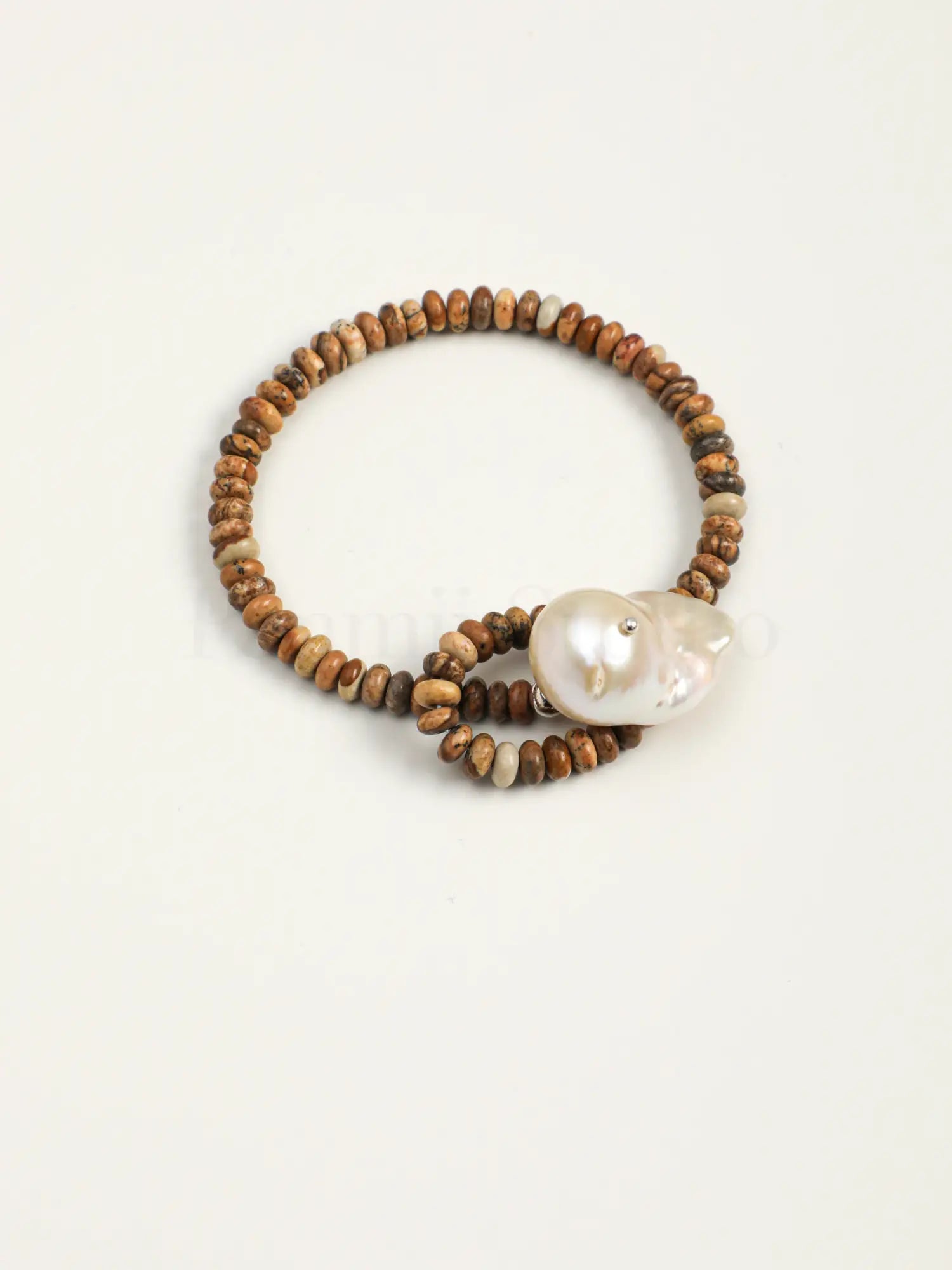 Wood grain stone baroque pearl bracelet