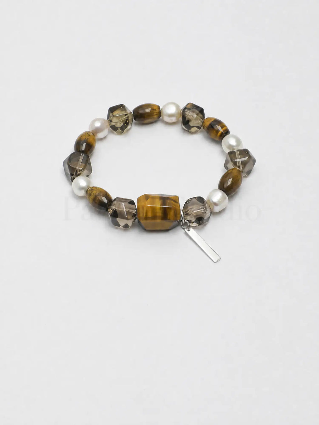 Yellow Tiger’s Eye Smoky Quartz Freshwater Pearl bracelet