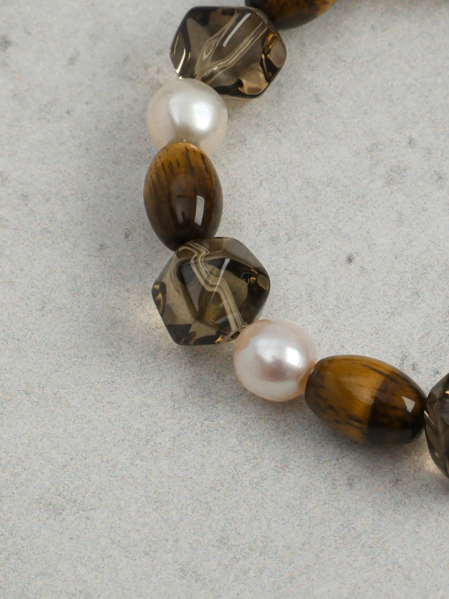 Yellow Tiger’s Eye Smoky Quartz Freshwater Pearl bracelet